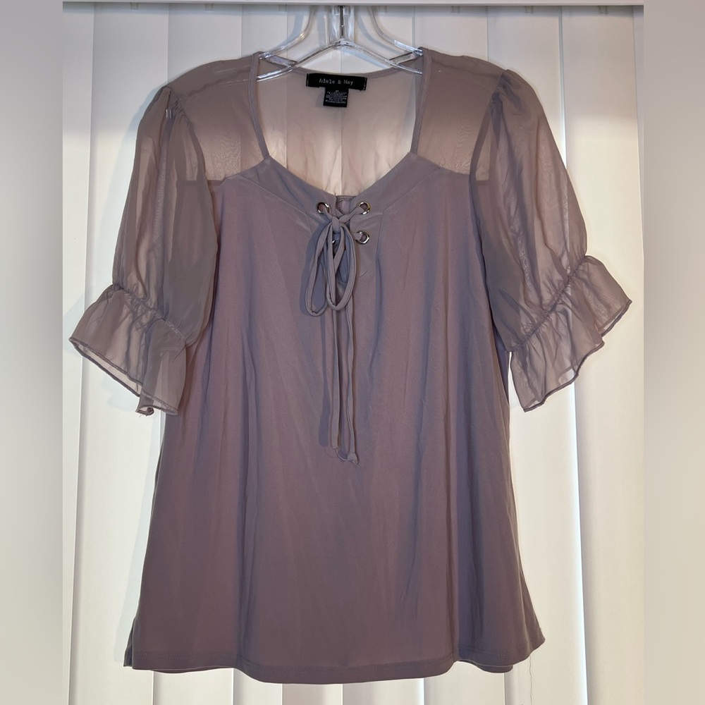 Sheer Mauve Blouse with Tie Front